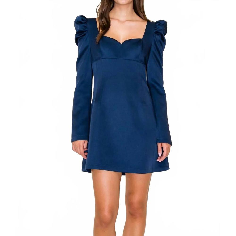 NEW B.RIGHT sweetheart neck puff a-line mini dress in navy